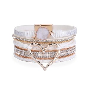 Elegant White and Gold Heart Layered Bracelet OS